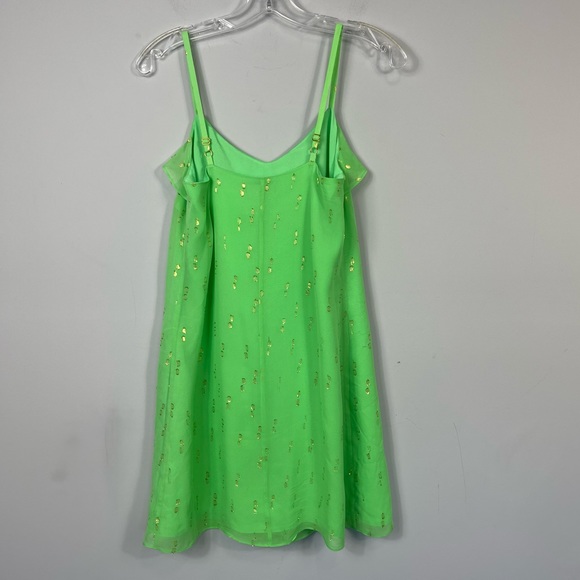 Lilly Pulitzer Gianna Silk Strappy Ruffle Mini Dress Green Metallic Gold Dot XS - Picture 7 of 14